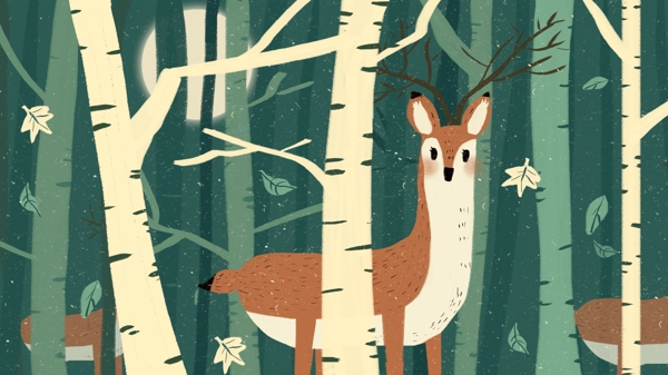 鹿与森林动物插画