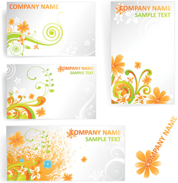 橙绿主色花纹花朵卡片名片背景