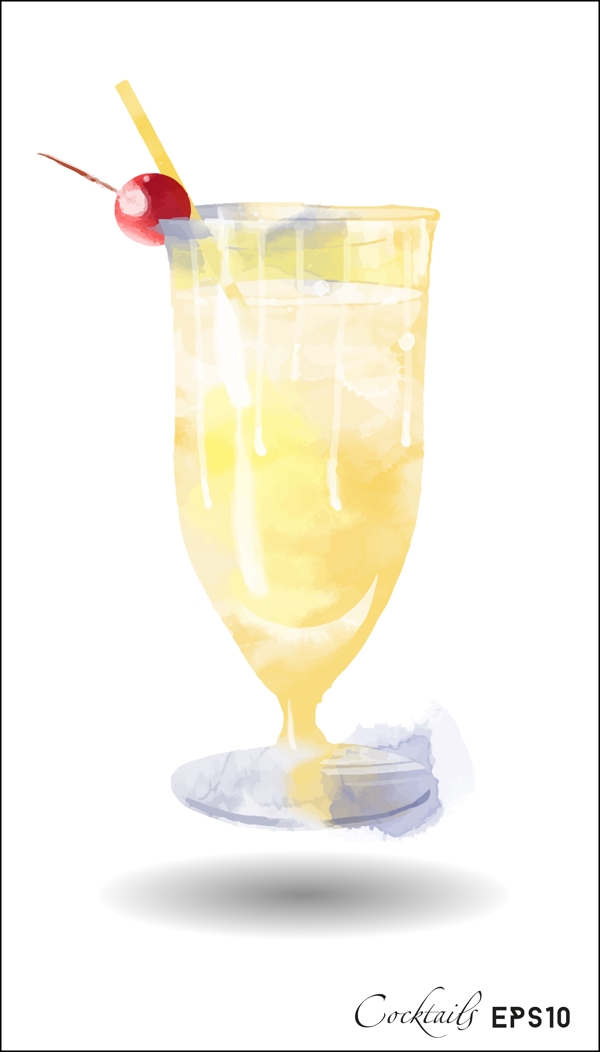 夏日黄色水果饮料招贴海报手绘水彩矢量图