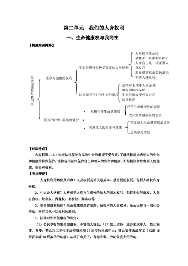 中考专区思想品德中考政治学案第二单元我们的人身权利