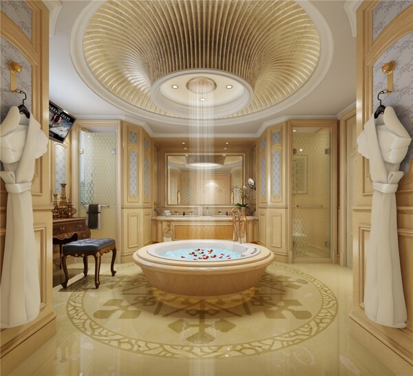 欧式豪华卫生间浴缸吊顶设计图
