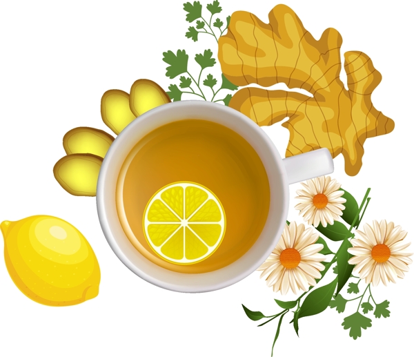 健康养生柠檬姜茶矢量图