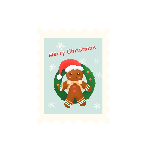 可爱卡通圣诞节邮票贴纸饼干人元素