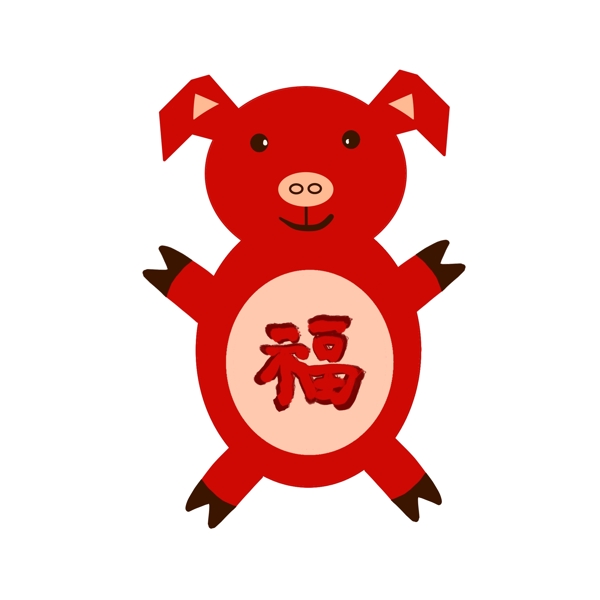 新年红色的小猪插画