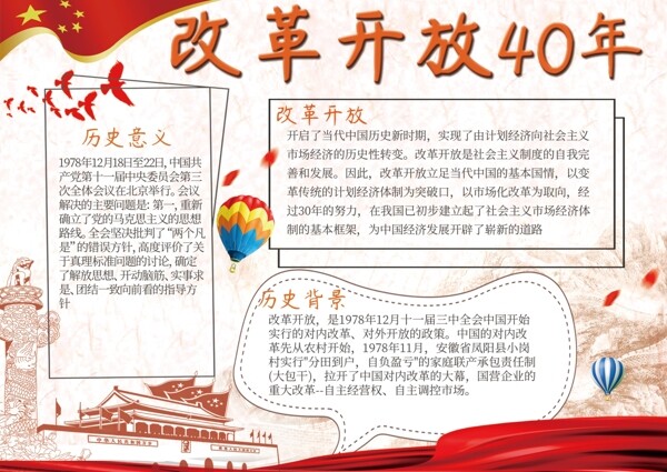 红色中国风党建改革开放四十年手抄报