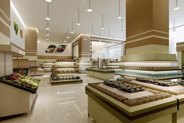 暖色现代简约风格超市效果图设计