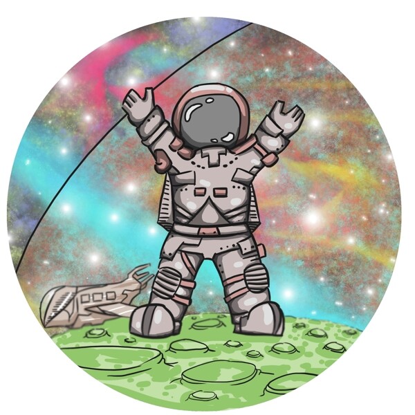 梦幻太空宇航员行走卡通手绘元素