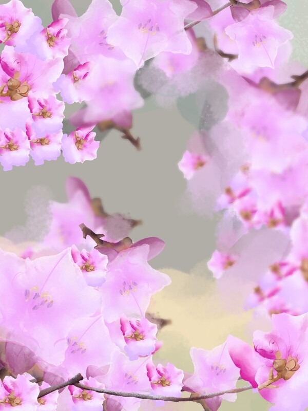 彩绘春季樱花背景设计