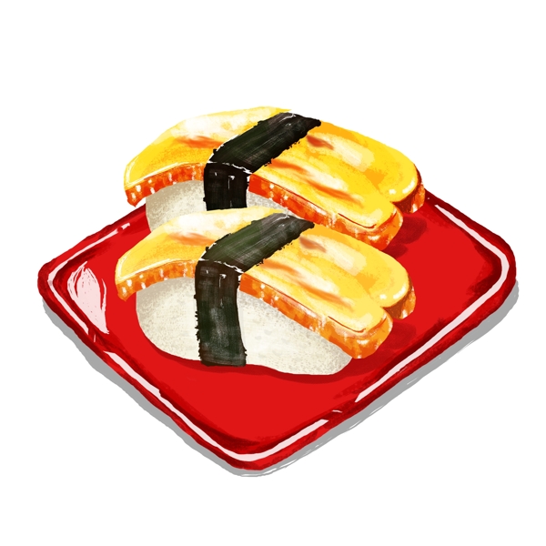 清新日式红盘寿司手绘元素