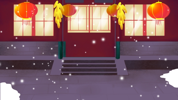 手绘中国风新年灯笼门景背景设计