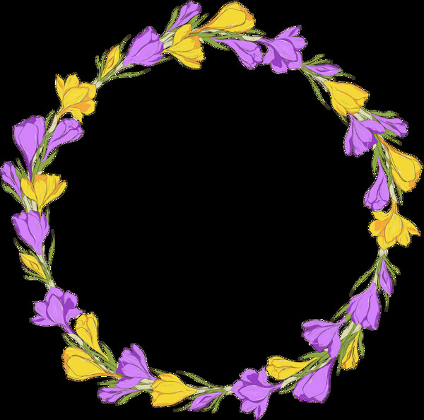简约设计紫黄双色花环透明花朵素材