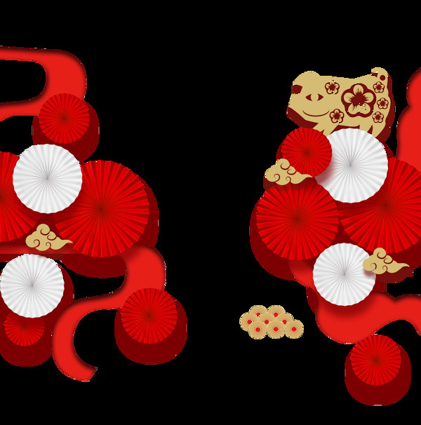 红色立体剪纸风花朵装饰素材