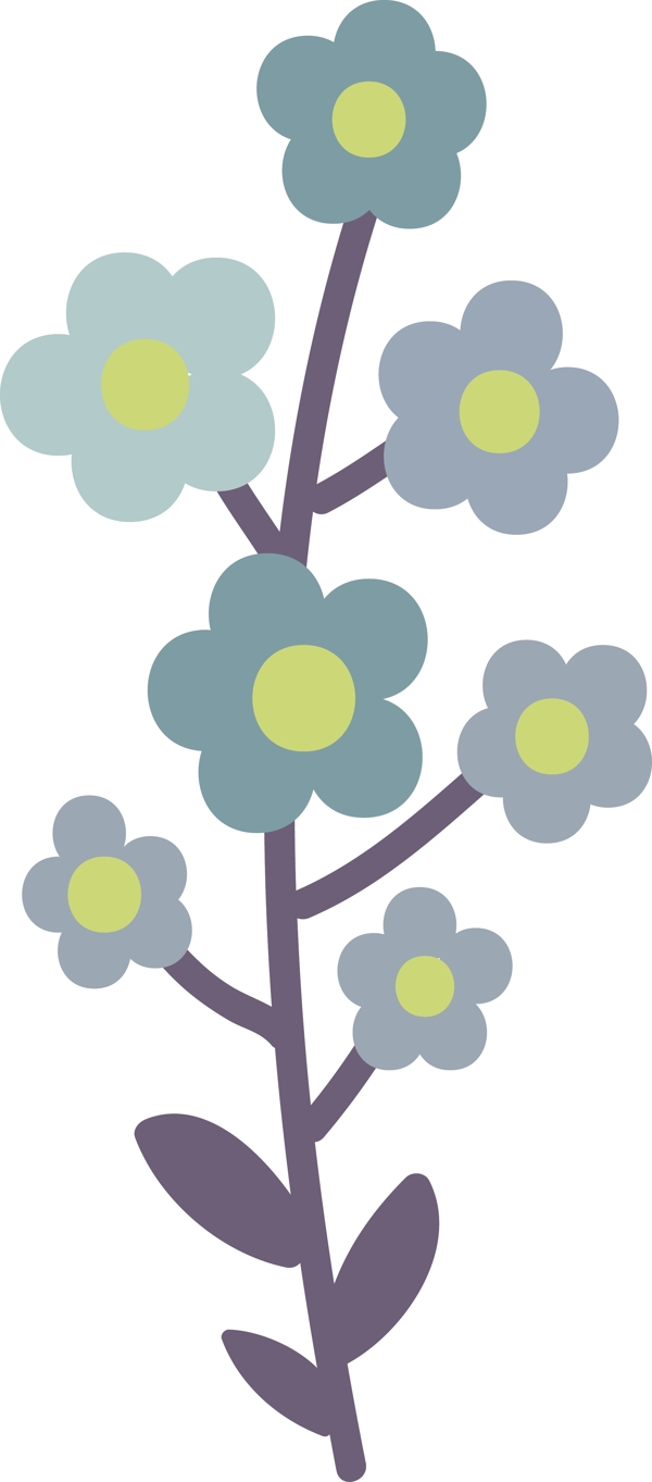 蓝色卡通花朵树叶矢量素材
