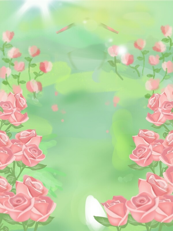 手绘春季玫瑰花海背景设计