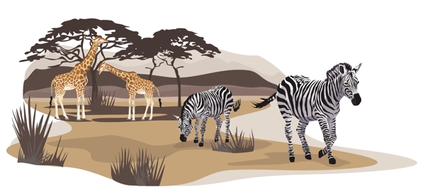 手绘非洲野生动物装饰画大图