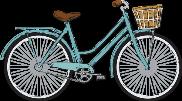 手绘带篮子自行车插画免抠png透明素材