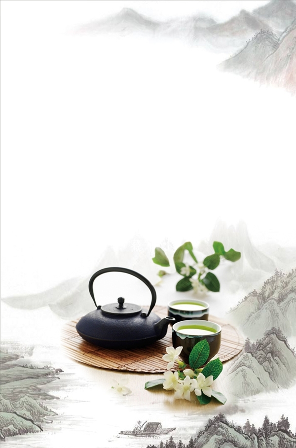中式淡雅水墨茶壶茶文化背景