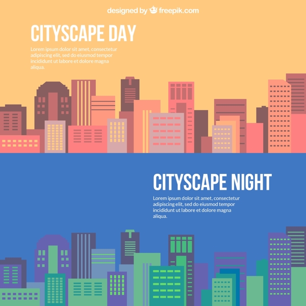 平面设计中的昼夜城市景观