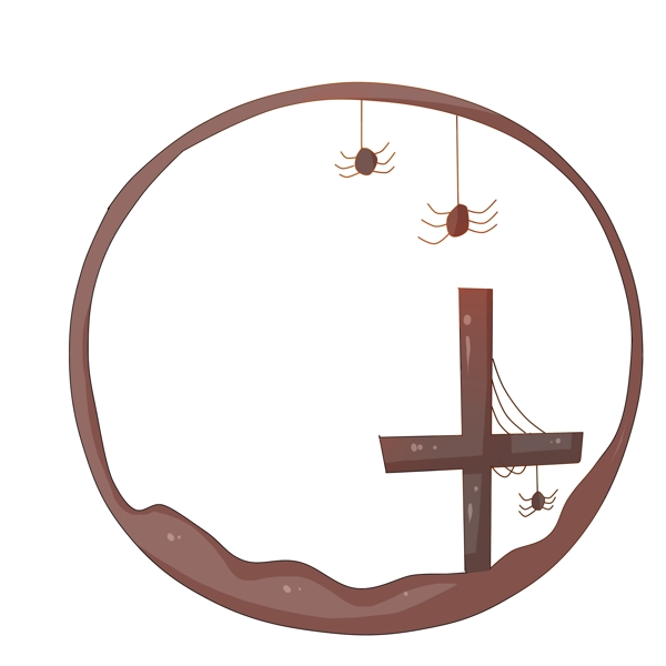 手绘万圣节蜘蛛十字架边框插画