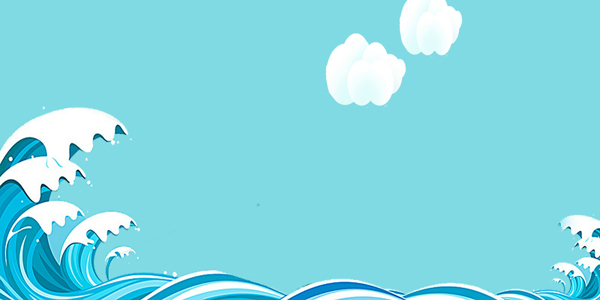 蓝色波纹波浪云朵插画卡通背景