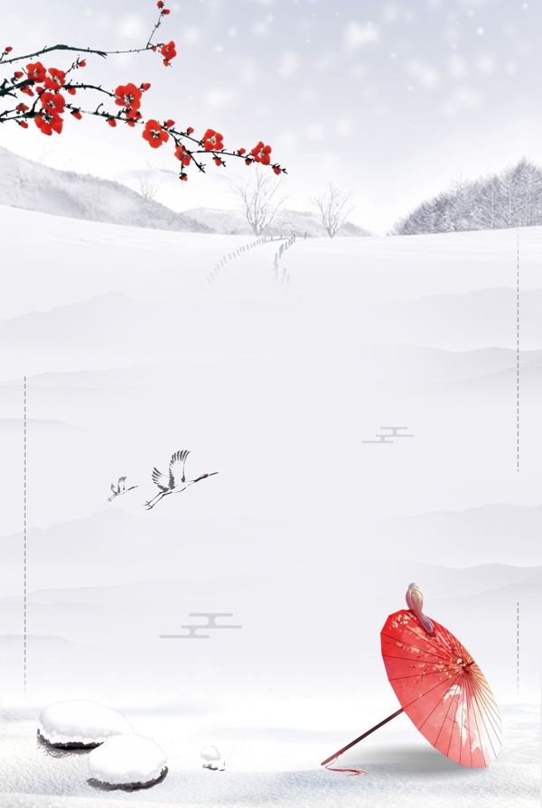 简约小清新大雪中的梅花背景素材