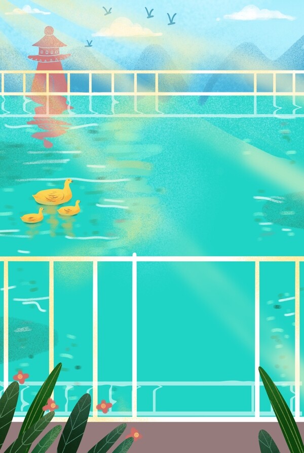 蓝色创意游泳池风景背景