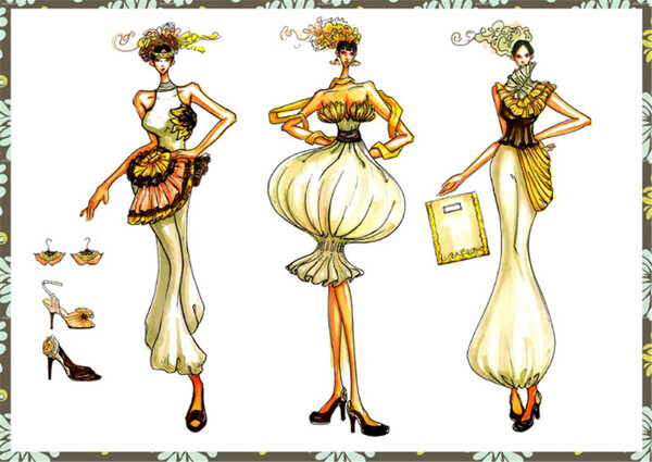 三款时尚灯笼裙设计图