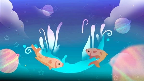 梦幻海洋世界彩色插画背景图
