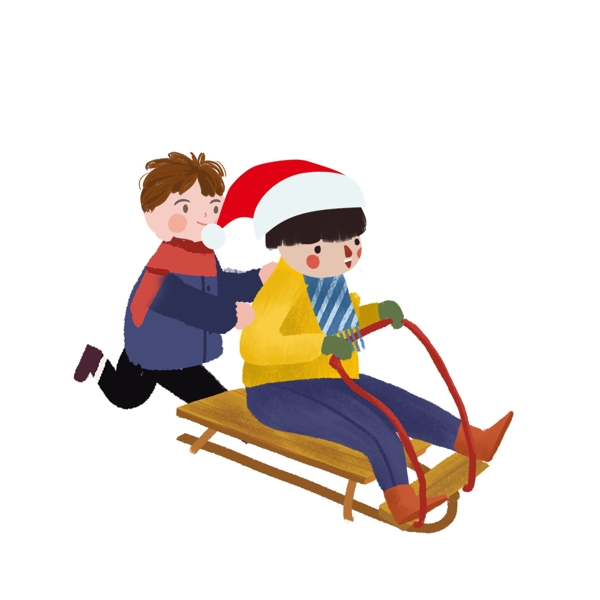 圣诞节开心滑雪的兄弟俩人物设计