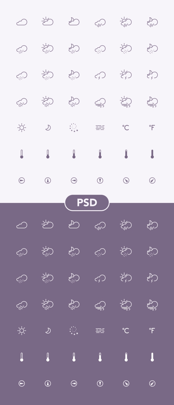 一组简洁的线型天气图标下载