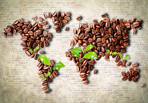 咖啡豆地图背景墙