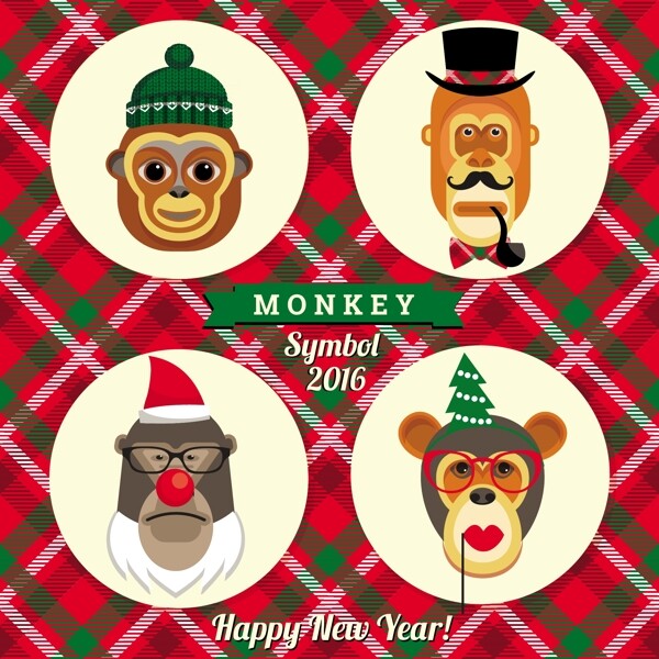 四个不同装扮的猴子