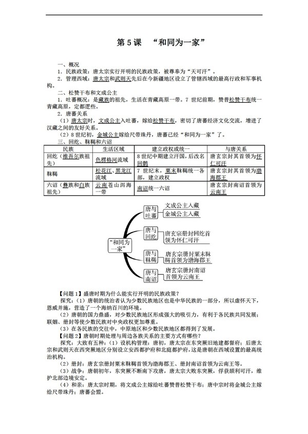 七年级下册历史七年级下册导学案第5课和同为一家