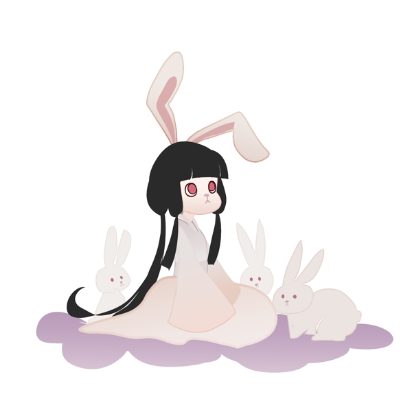 中秋节可爱玉兔白兔兔子女孩