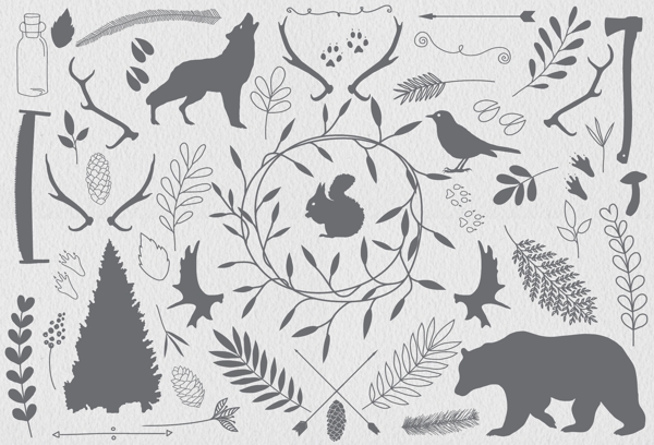 森系矢量植物动物熊