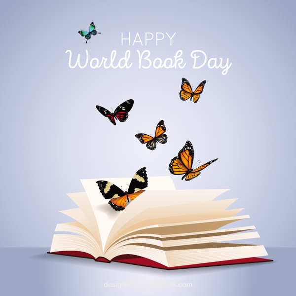 世界图书日背景与蝴蝶的写实风格