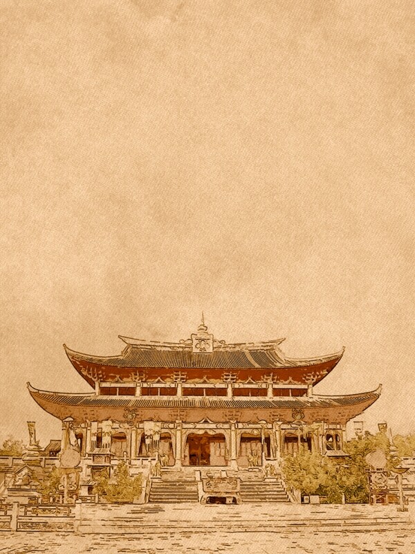 中国风手绘风格宫廷古建筑背景