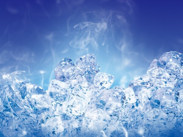 清凉冰块蓝色背景psd分层素材