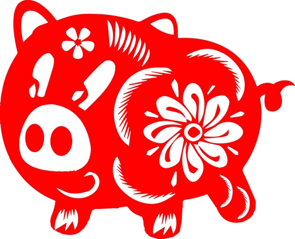 猪年红色创意剪纸猪元素