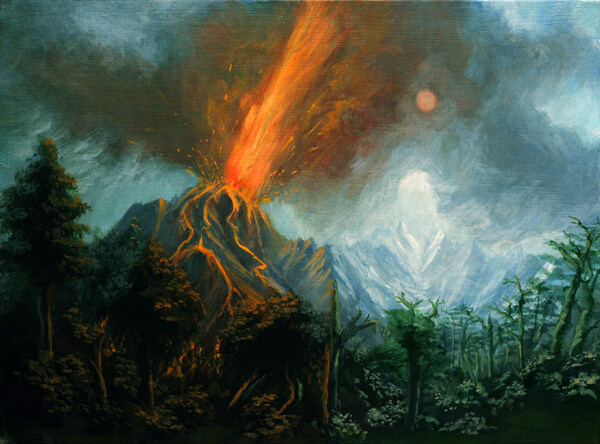 火山喷发油画图片