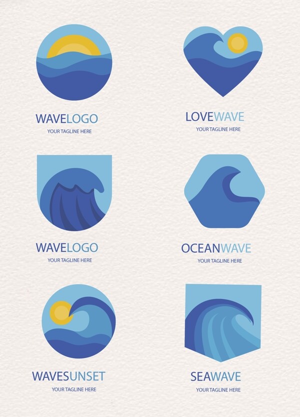 6款蓝色海浪标志矢量素材