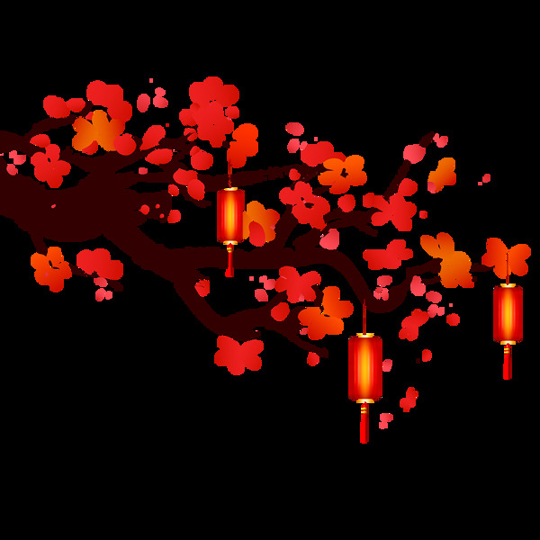 春节喜庆红色梅花灯笼节日元素