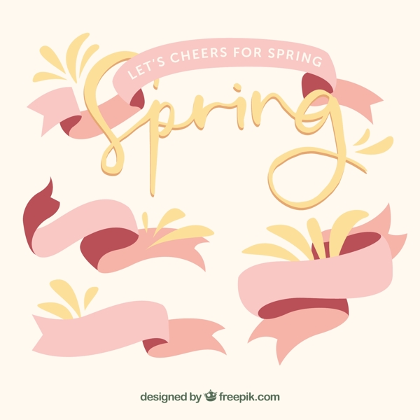 春季收集粉红色丝带黄色细节