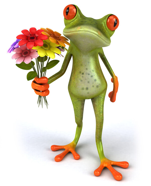 拿着鲜花的3D青蛙图片