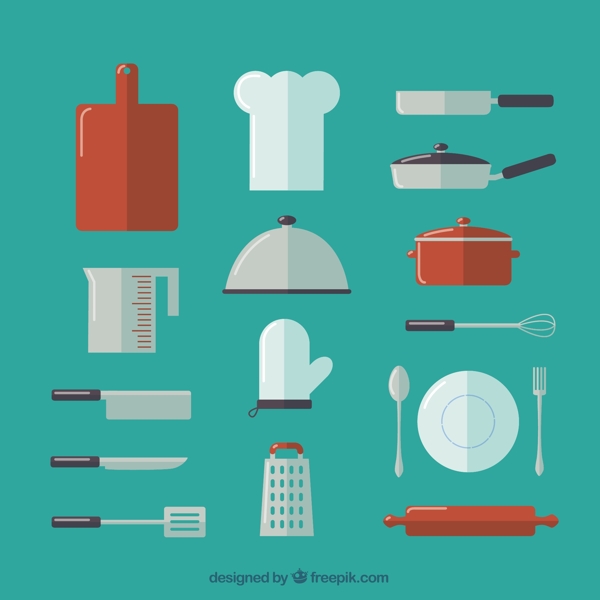 扁平风格厨房用具厨师帽子图标
