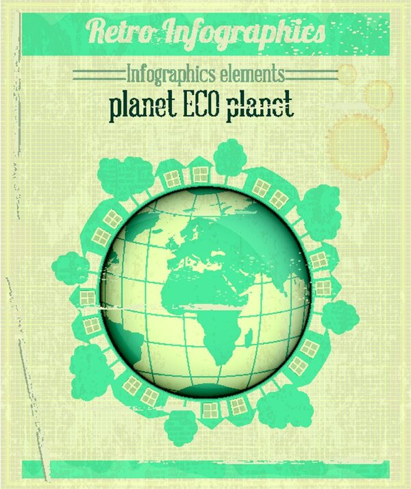 绿色复古地球海报矢量素材