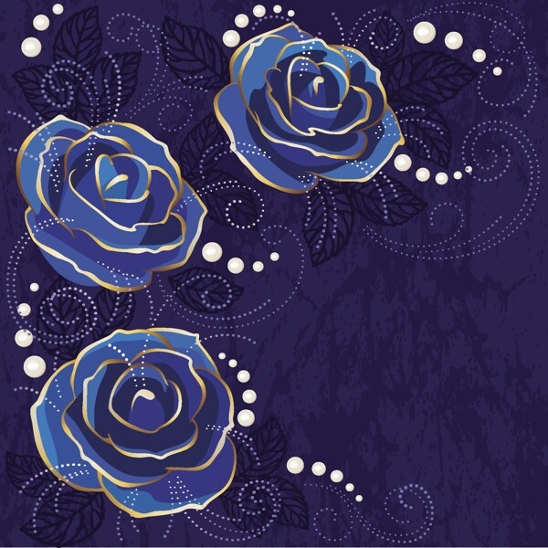 蓝色玫瑰花背景矢量素材