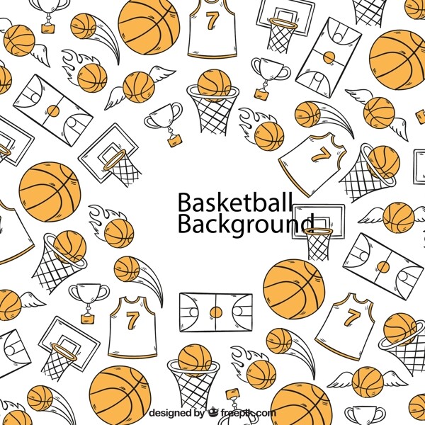手绘篮球元素背景图片