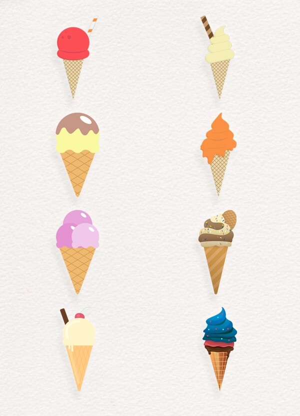 卡通小清新8组冰淇淋甜筒设计