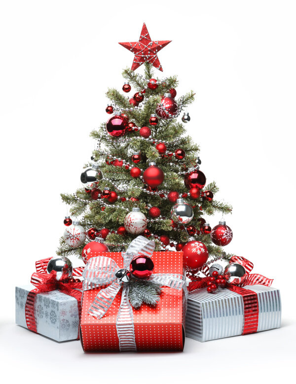 美丽的圣诞树下的礼物盒图片